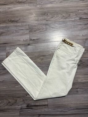 Michael Kors White Straight-Leg Jeans with Gold Chain Accent